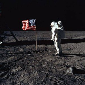 Apollo 11 Buzz Aldrin and the U.S. flag on the Moon